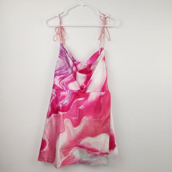Retrofete Ariella Dress in Marble Pink Silk Size Medium Mini Sleeveless NWT - Picture 3 of 11